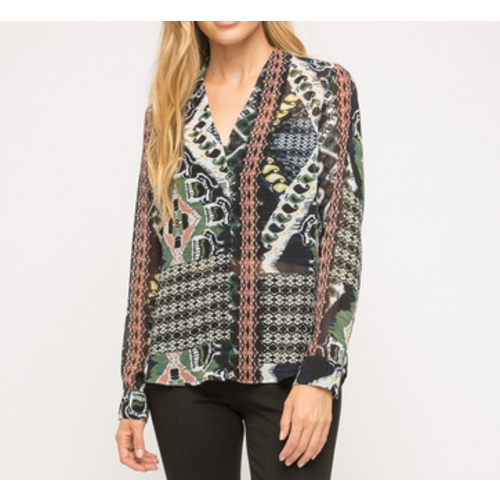 Mystree Mystree Nvy/Grn Button Up Blouse Mystree Mystree Nvy/Grn Button Up Blouse