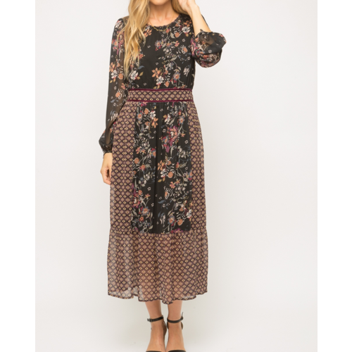 Mystree Mystree Printed Dress Blk Mix Mystree Mystree Printed Dress Blk Mix