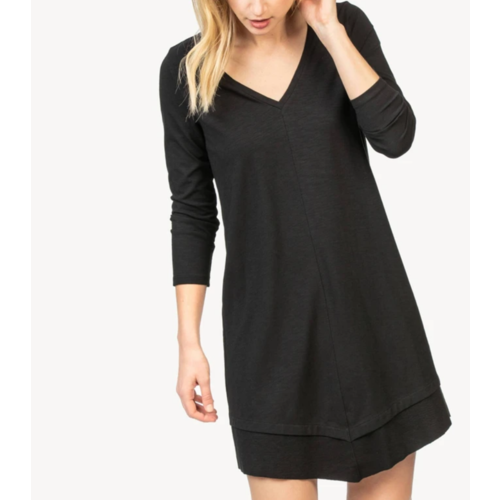 Lilla P Lilla P Rib Trim V Neck Dress Black Lilla P Lilla P Rib Trim V Neck Dress Black