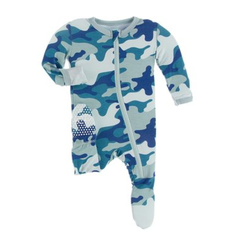 Kickee Pants Kickee PAnts Print Footie W Zipper Oasis Military Kickee Pants Kickee PAnts Print Footie W Zipper Oasis Military
