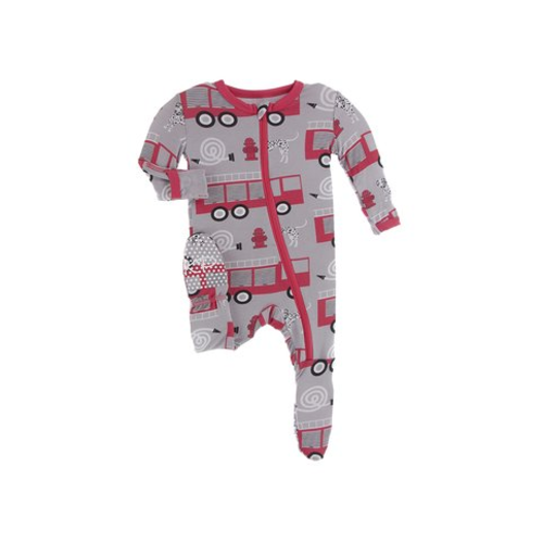 Kickee Pants Kickee PAnts Print Footie W Zipper Feather Firefighter Kickee Pants Kickee PAnts Print Footie W Zipper Feather Firefighter