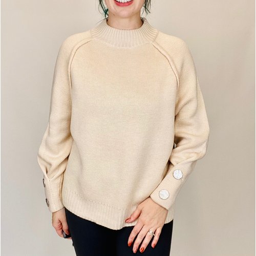 SISTERS Sisters Mock Neck Button Slv NATURAL SISTERS Sisters Mock Neck Button Slv NATURAL