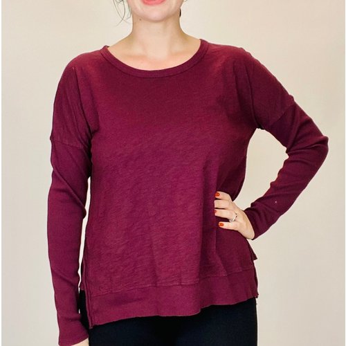 Mod-o-doc Mod-O-Doc Boxy T Rib Hem BURGUNDY Mod-o-doc Mod-O-Doc Boxy T Rib Hem BURGUNDY