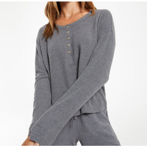 Z Supply Z Supply Aimee Henley Rib Top Pewter Z Supply Z Supply Aimee Henley Rib Top Pewter