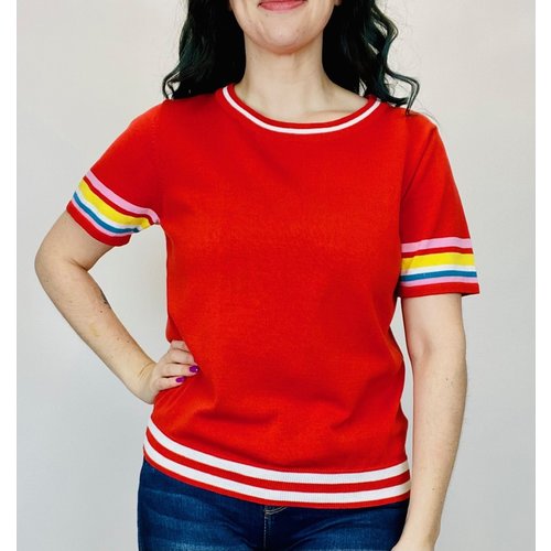 THML THML Stripe Sleeve Top Red THML THML Stripe Sleeve Top Red