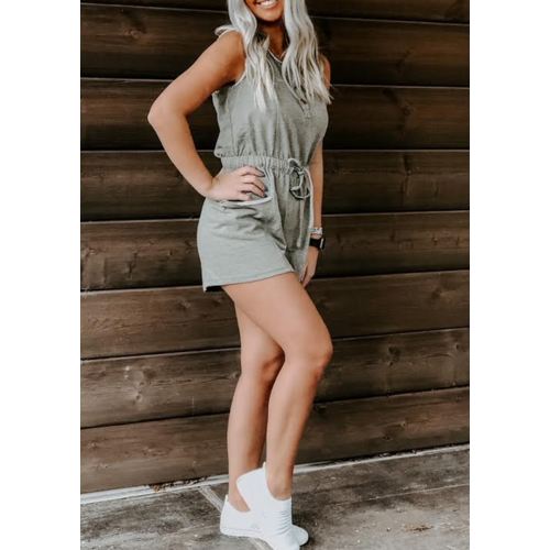 Mystree Mystree Henley Terry Romper Lt Olive Mystree Mystree Henley Terry Romper Lt Olive
