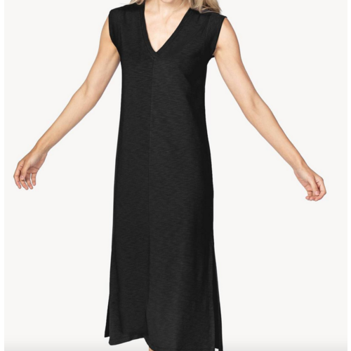 Lilla P Lilla P V Neck Midi Dress Blk Lilla P Lilla P V Neck Midi Dress Blk