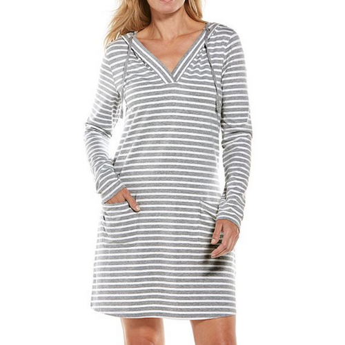 coolibar Coolibar Catalina Beach Cover Up Dress Grey/Wht Stripe 01403 coolibar Coolibar Catalina Beach Cover Up Dress Grey/Wht Stripe 01403