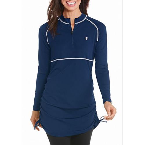 coolibar Coolibar LAwai Ruche Swim Shirt Navy coolibar Coolibar LAwai Ruche Swim Shirt Navy