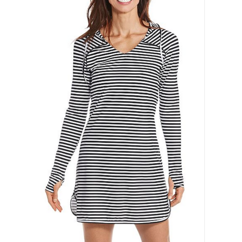 coolibar Coolibar Seacoast Swim Cover Up Dress Blk/Wht Stripe coolibar Coolibar Seacoast Swim Cover Up Dress Blk/Wht Stripe