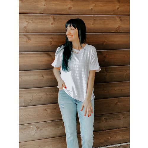 Mod-o-doc Mod-O-Doc S/S Open Crew Neck Top WHT Mod-o-doc Mod-O-Doc S/S Open Crew Neck Top WHT