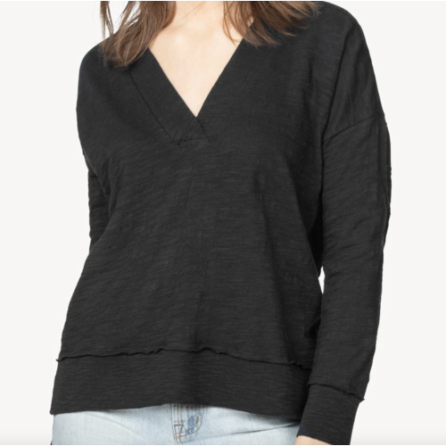 Lilla P Lilla P Rib Trim V Neck BLK Lilla P Lilla P Rib Trim V Neck BLK