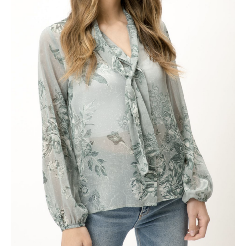 Mystree Mystree Print Blouse Tie Neck Sage Mystree Mystree Print Blouse Tie Neck Sage