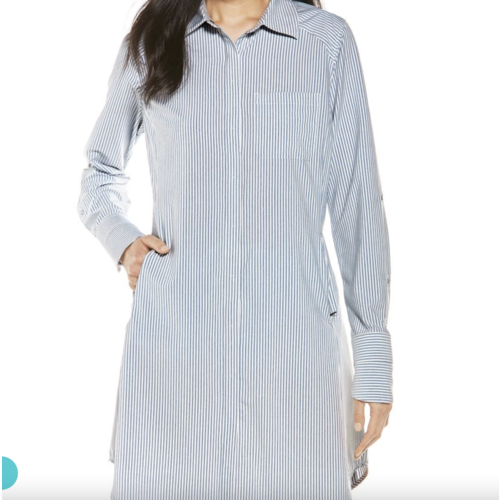coolibar Coolibar Malta Travel Shirt Dress Wht/Moonlight Stripe coolibar Coolibar Malta Travel Shirt Dress Wht/Moonlight Stripe