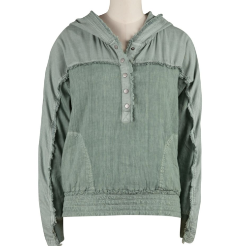 Kut Kut Amelia-Contrast Pullover Hoodie Sage Green Kut Kut Amelia-Contrast Pullover Hoodie Sage Green