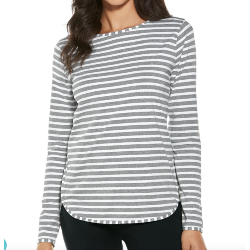 coolibar Coolibar Heyday Split Shirt Grey Stripe coolibar Coolibar Heyday Split Shirt Grey Stripe