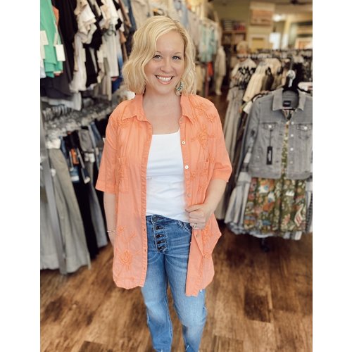 caite and kyla Poppy Coral Red Emb Blouse caite and kyla Poppy Coral Red Emb Blouse