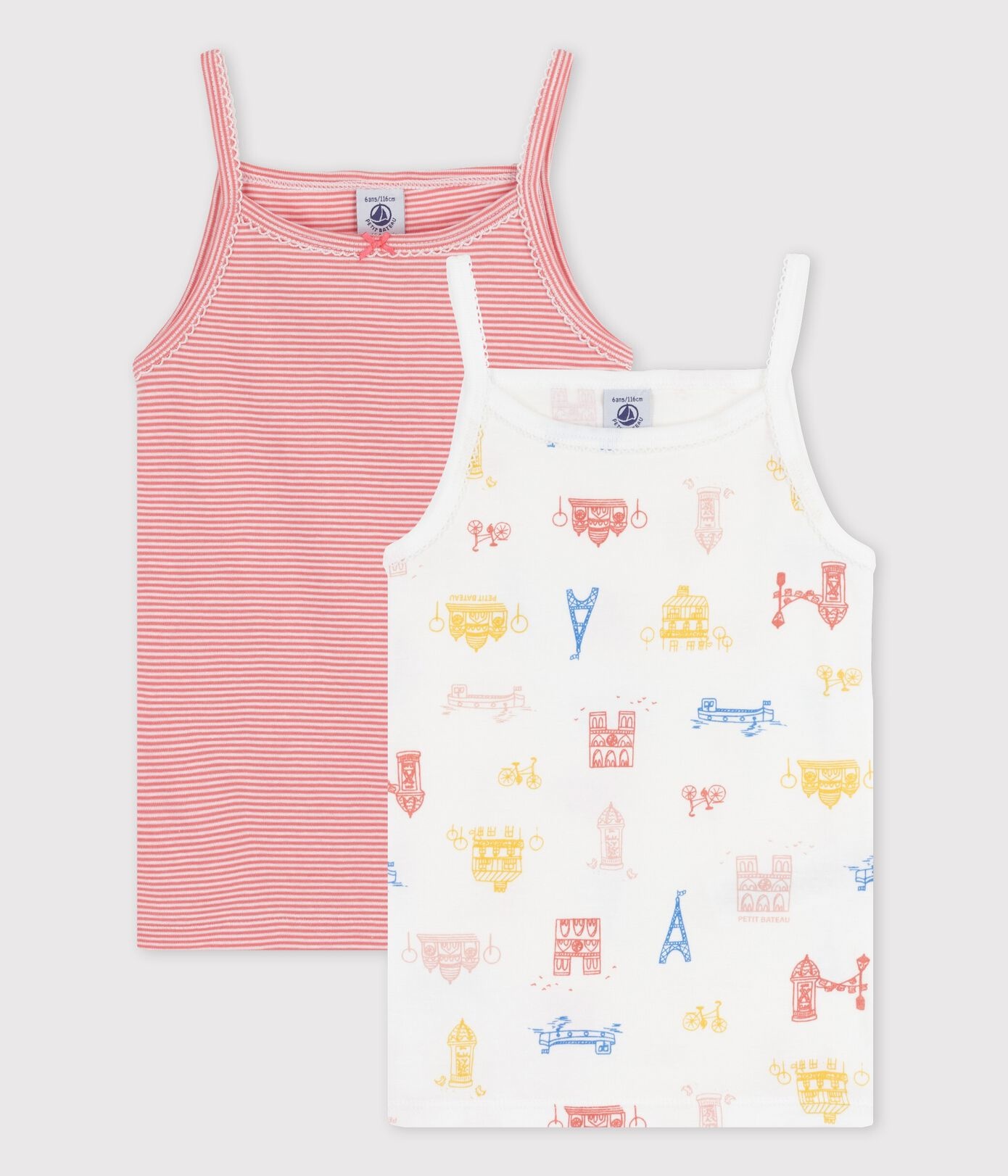 Petit Bateau - Lot De 2 Chemises Bretelles Fille - 100% Coton - Col Bateau - Sans Manches