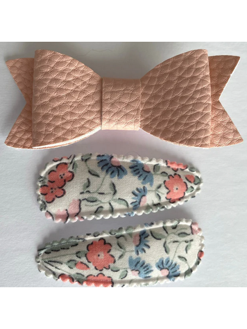 LOX LION Lox Lion Girl Faux Leather Bow and Cotton Barrettes