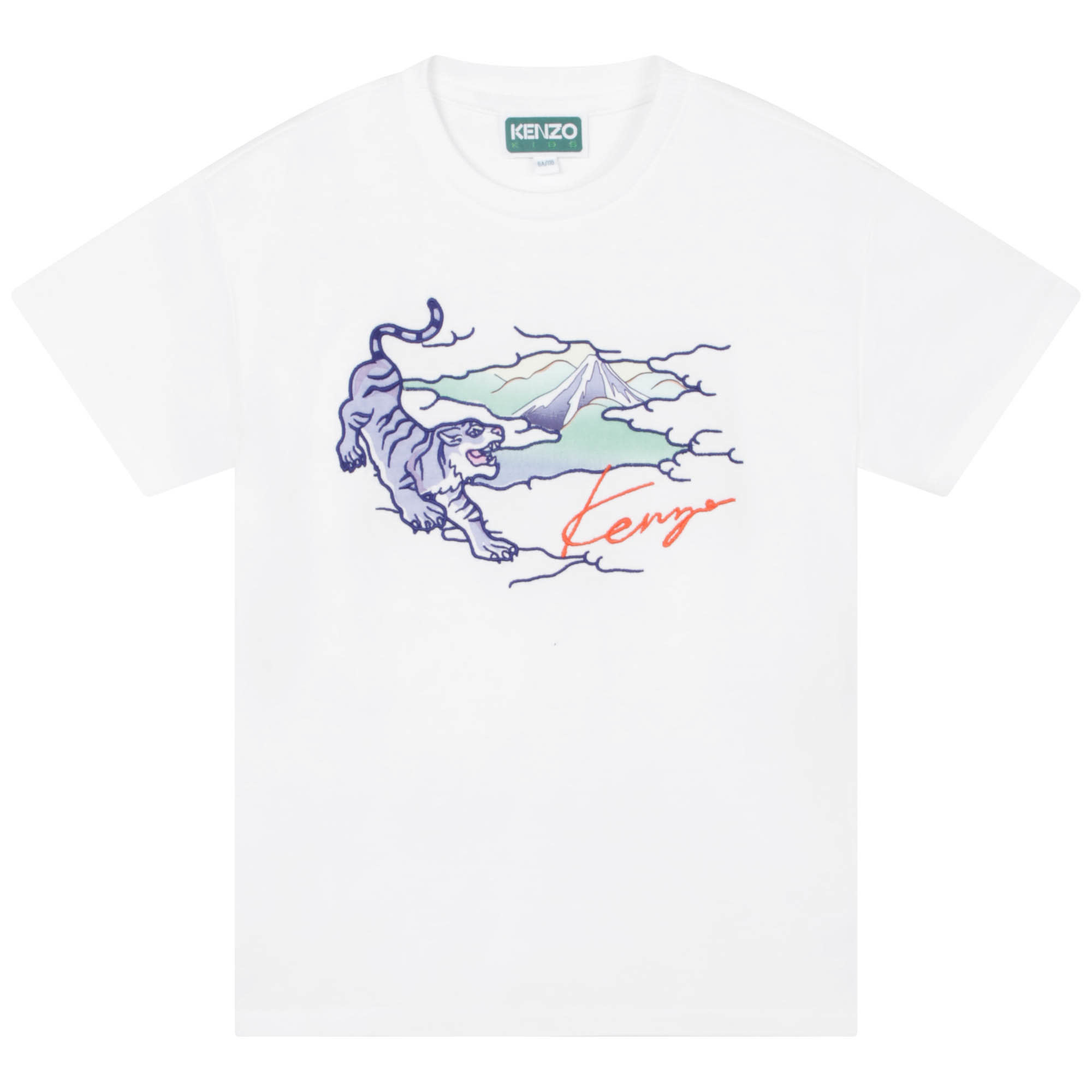 Tiger Print Cotton T Shirt in White - Kenzo Kids