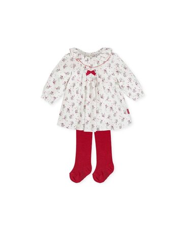 Tutto Piccolo Tutto Piccolo Girls White Printed Dress and Tights