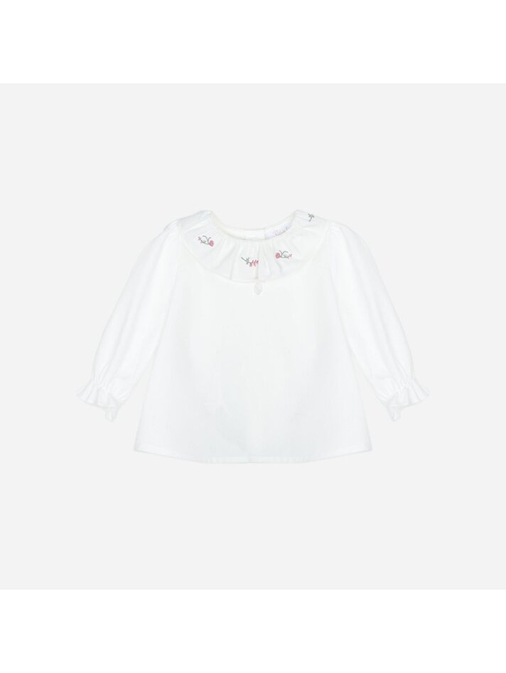 Haloumoning Hauts à Volants Pour Filles, Chemisiers à Manches Longues Avec Boutons, Col Montant, Chemisier Enfant Mignon, Hauts à Volants, Noir , 4-6 Ans