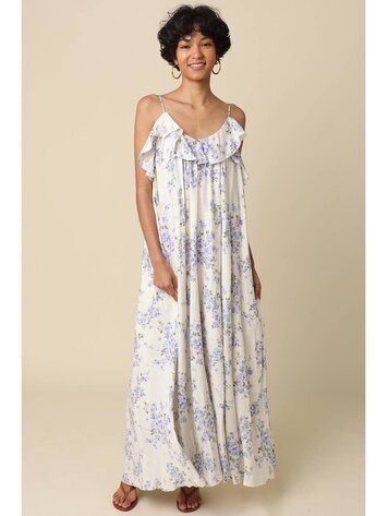 Olivaceous Robe Maxi Florale Celestine à Volants Olivaceous