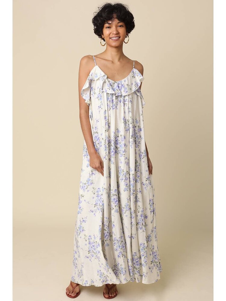 Olivaceous Robe Maxi Florale Celestine à Volants Olivaceous