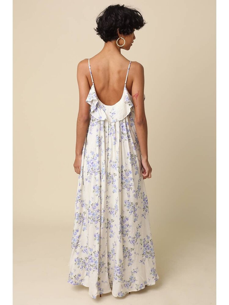 Olivaceous Robe Maxi Florale Celestine à Volants Olivaceous