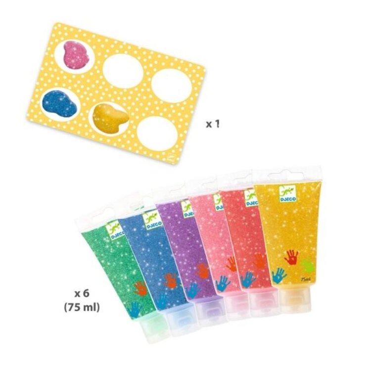 Djeco 6 Tubes de Peintures à Doigts - Paillettes Djeco