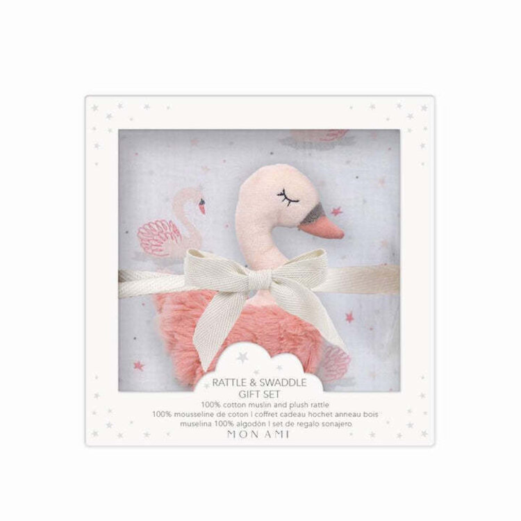Mon Ami Mon Ami French Swan Blanket & Rattle Gift Set