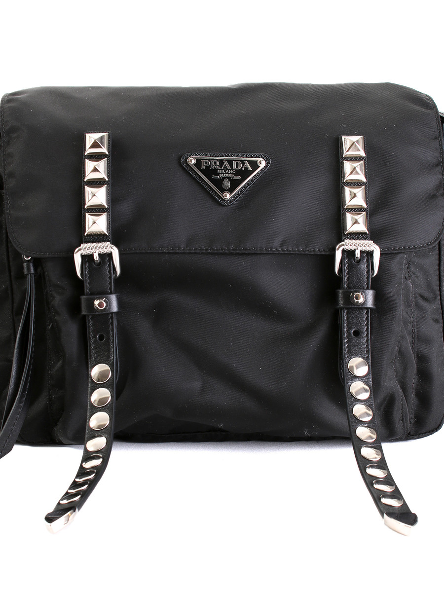 prada studded messenger bag