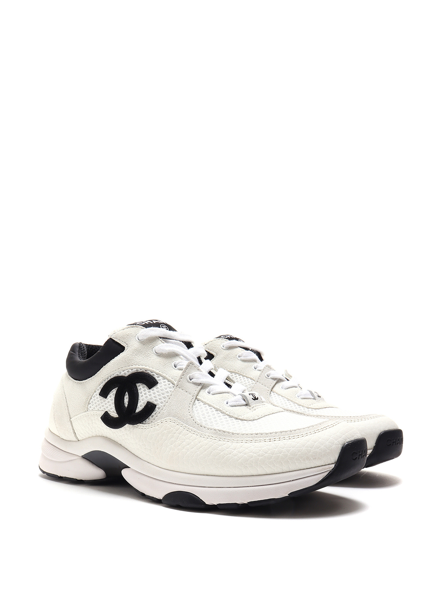 Chanel 22S White Ivory Beige Black CC Logo Tie Flat Runner Trainer Sneaker  405  eBay