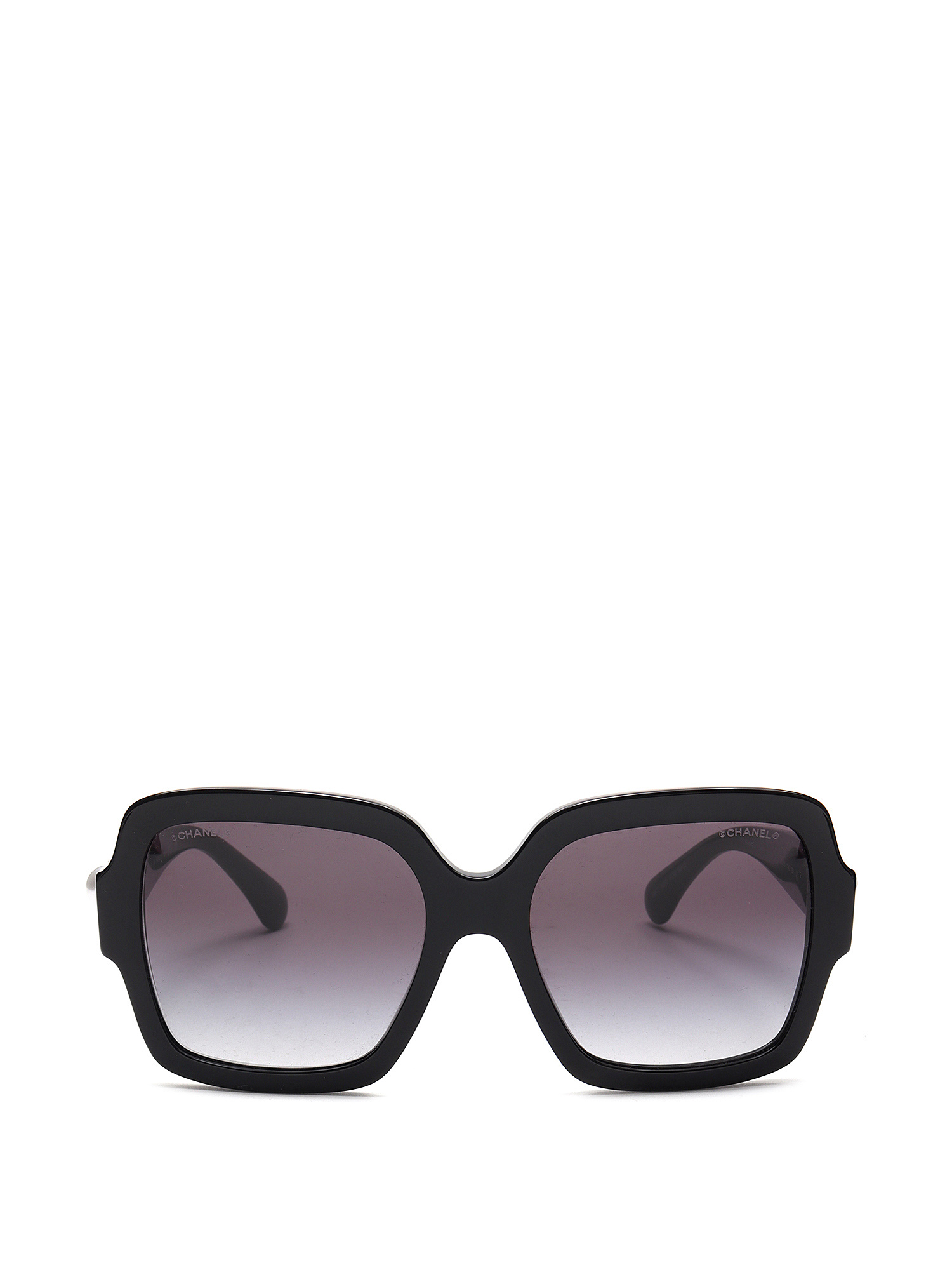 Chanel Logo And Pearl Square Sunglasses in Black