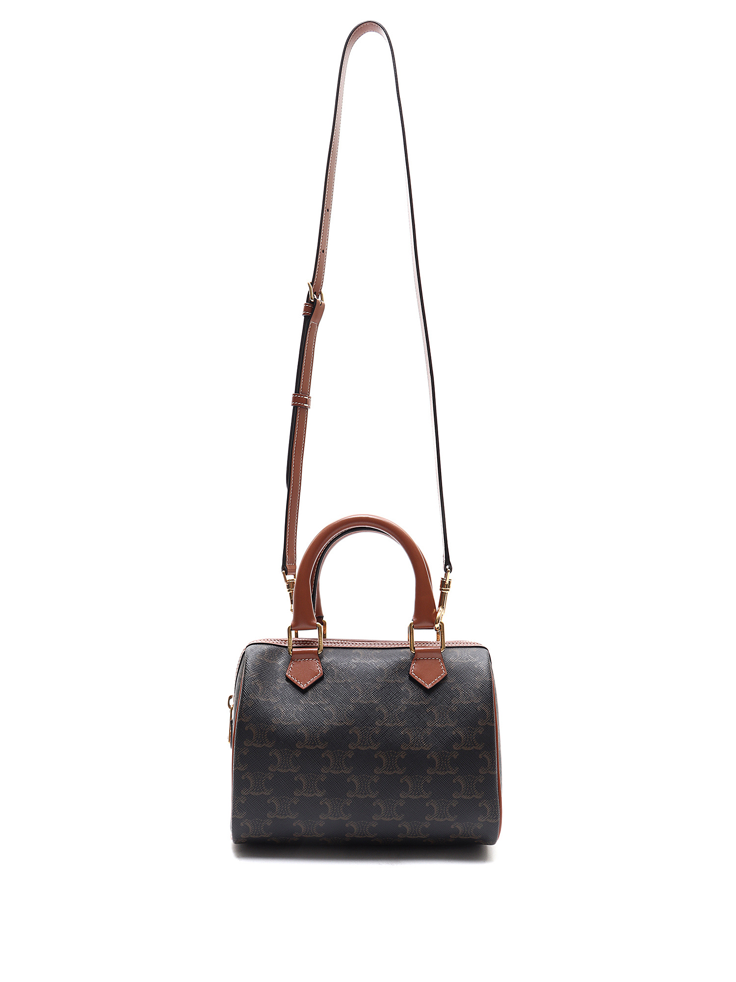 Shop CELINE Triomphe Small boston in triomphe canvas and calfskin  (197582CAS.04LU, 197582CAS.01BC) by Lilystore25