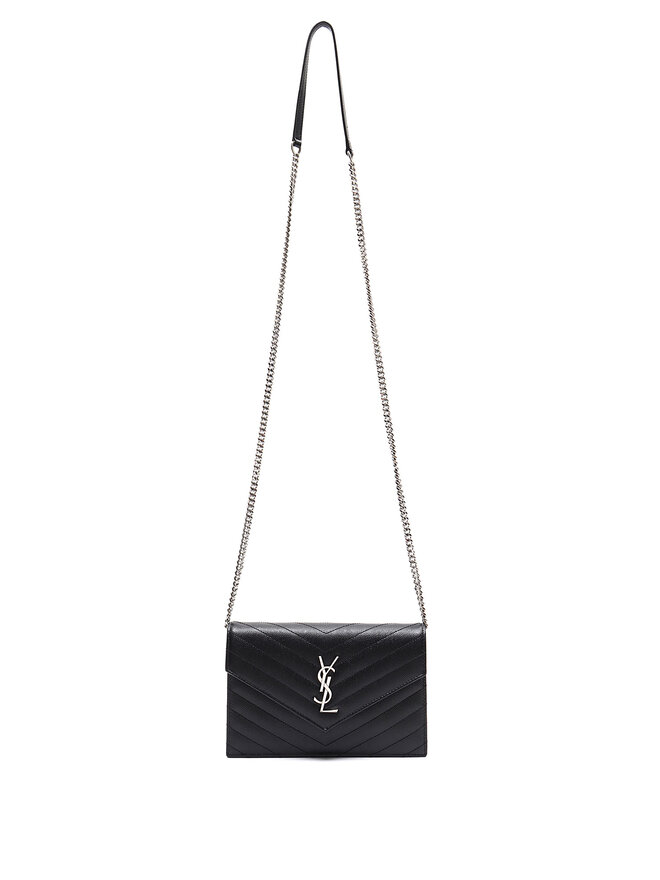 Yves Saint Laurent Cassandre Matelasse Chain Wallet Crossbody Bag Black