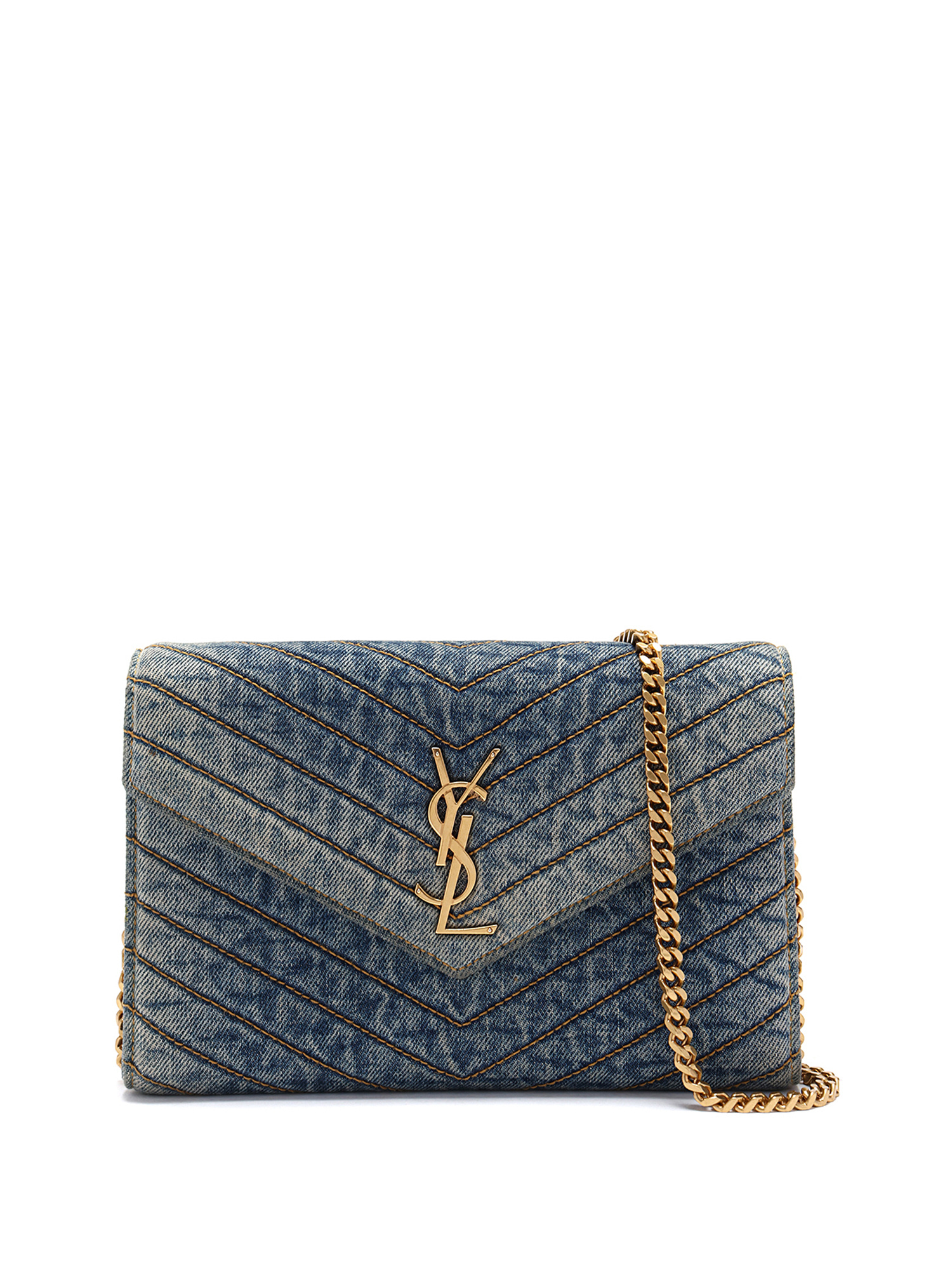 SAINT LAURENT Monogram YSL Medium Denim Wallet on Chain RUSE