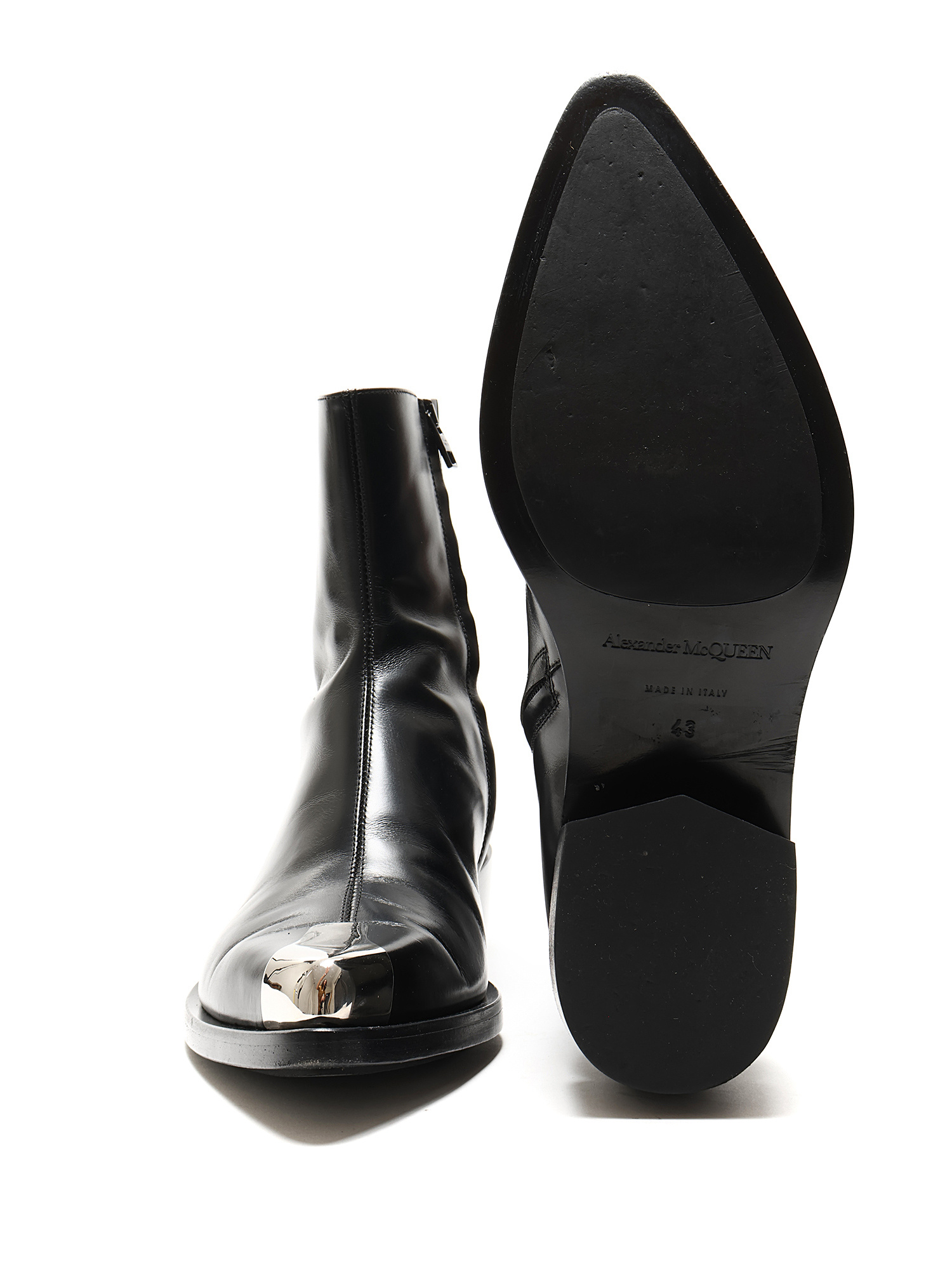 Alexander McQueen Metallic Toe Leather Western Ankle Boots Alexander McQueen Metallic Toe Leather Western Ankle Boots