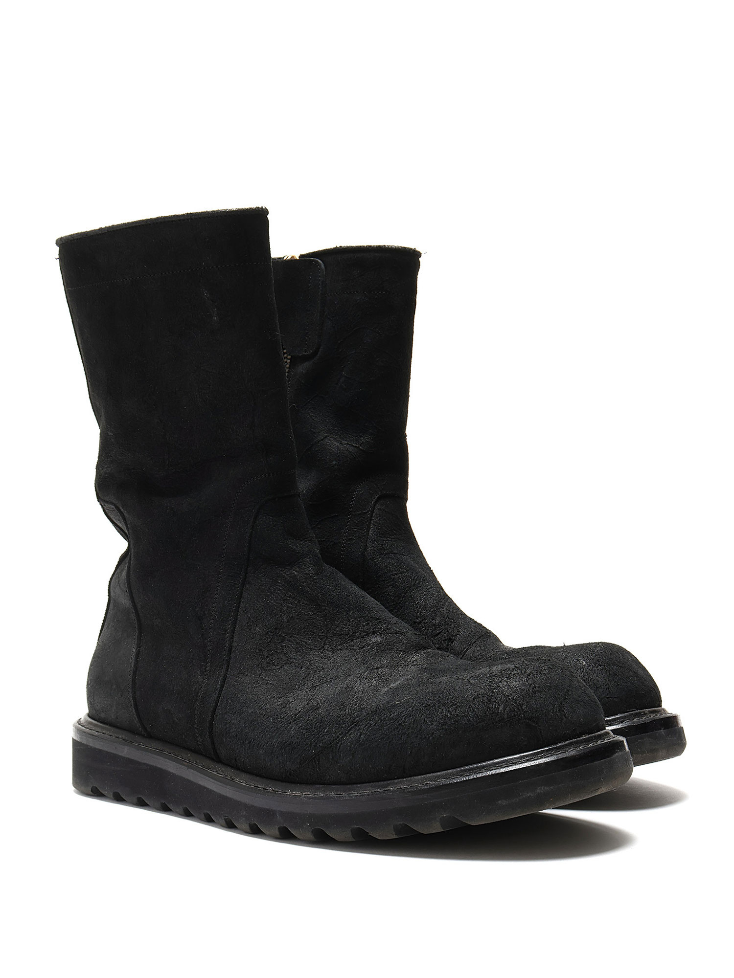 Rick Owens Panelled Suede Mid Calf Boots RUSE