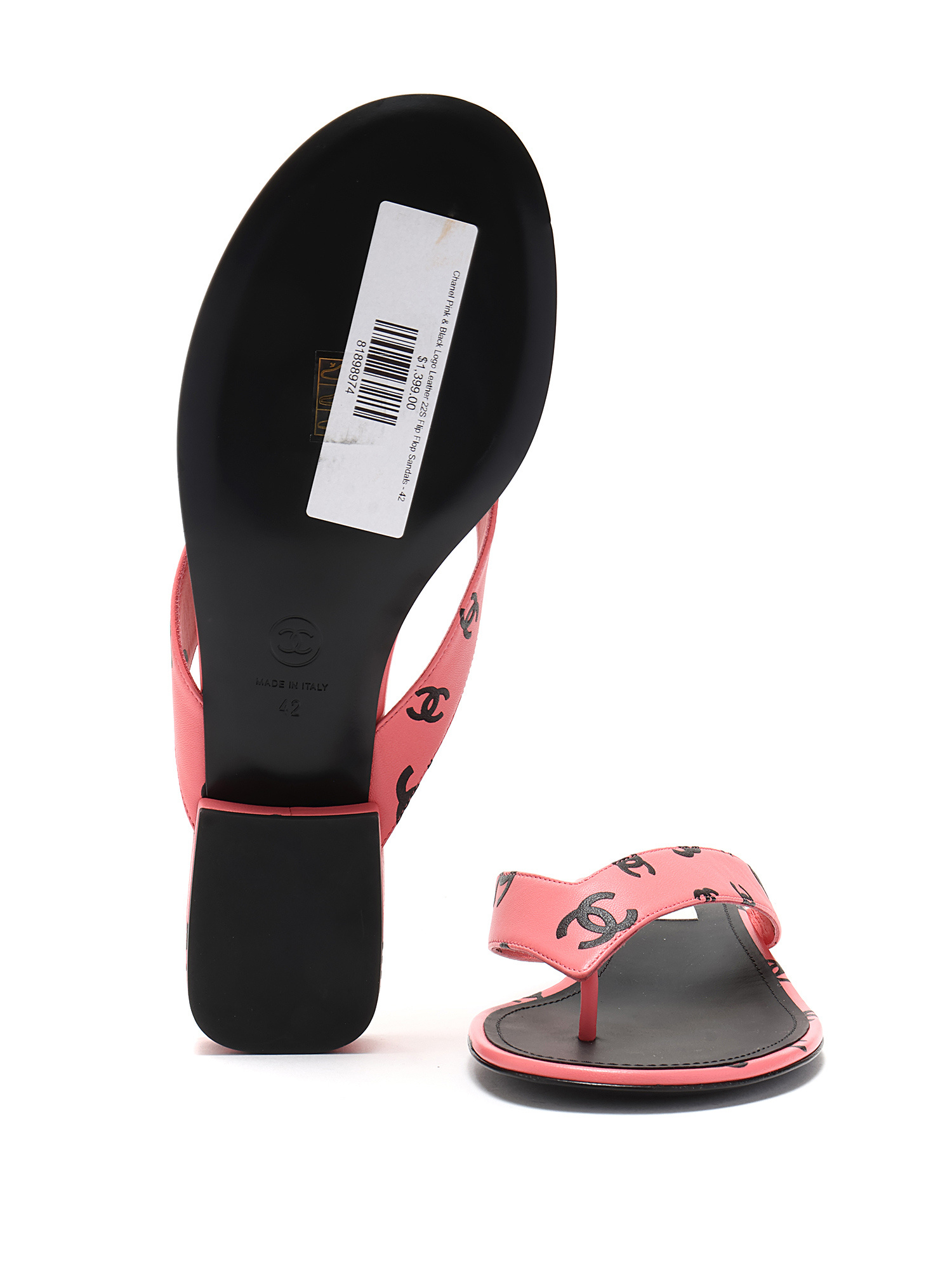 CHANEL CC Leather Flip Flop Sandals RUSE