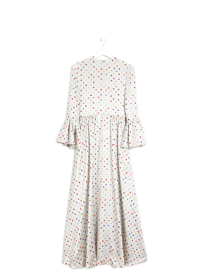 VALENTINO Robe Maxi Argentée à Pois Multicolores