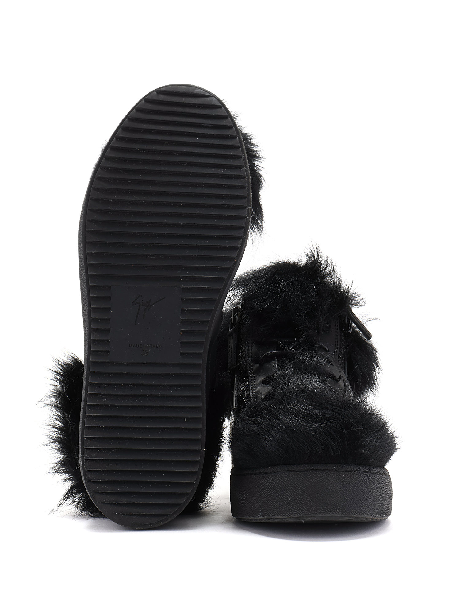 Giuseppe Zanotti Baskets mi hautes en cuir avec fausse fourrure RUSE
