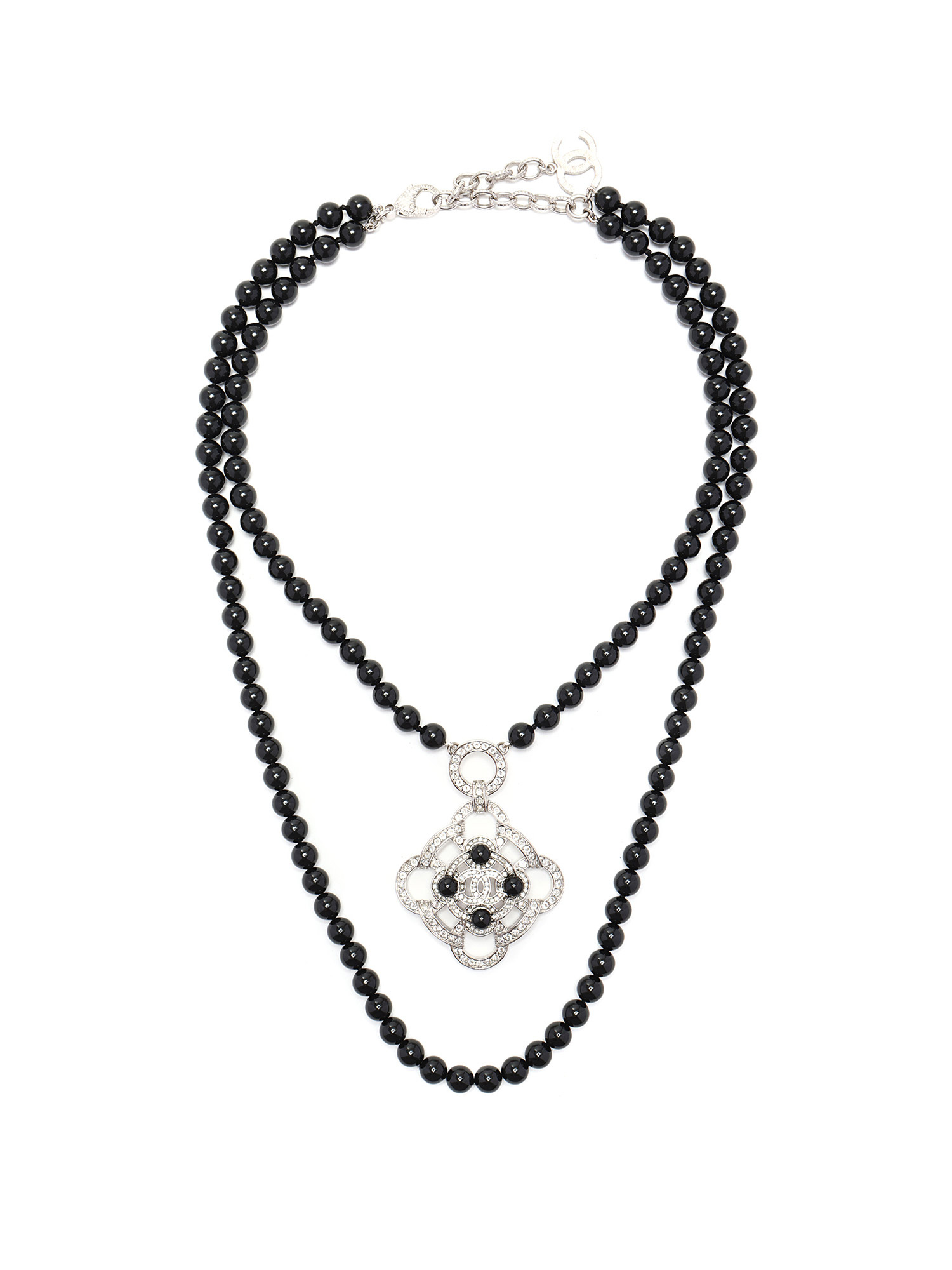 CHANEL Double Row Black Pearl Necklace RUSE