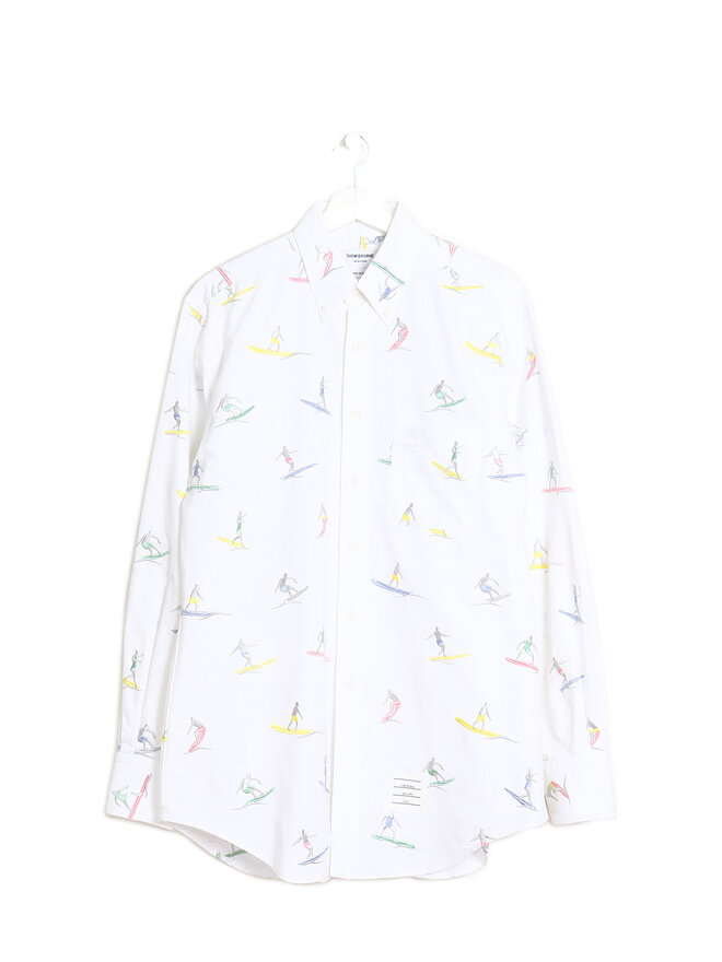 THOM BROWNE Oxford Shirt with Surfer Icon Embroidery