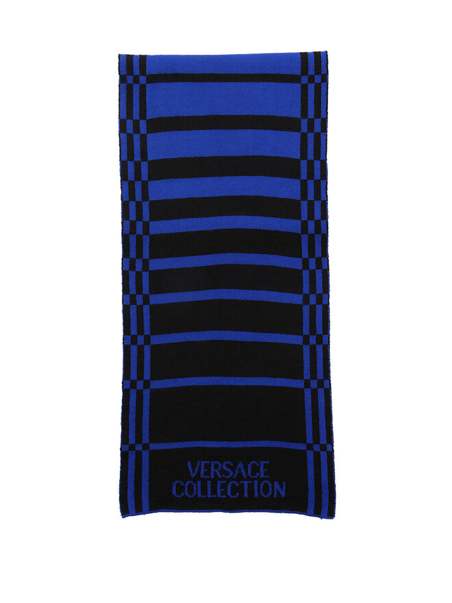 VERSACE COLLECTION Plaid Logo Wool Scarf