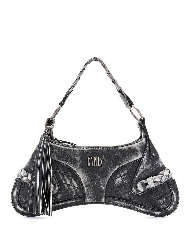 KNWLS Moto Grey Leather Shoulder Bag