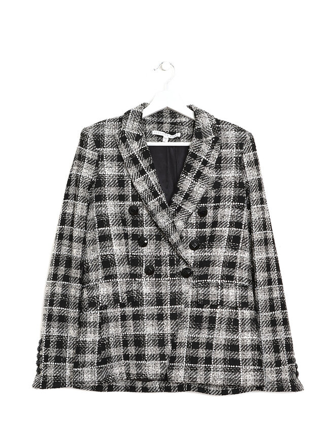 VERONICA BEARD Plaid Tweed Rhinestone Blazer
