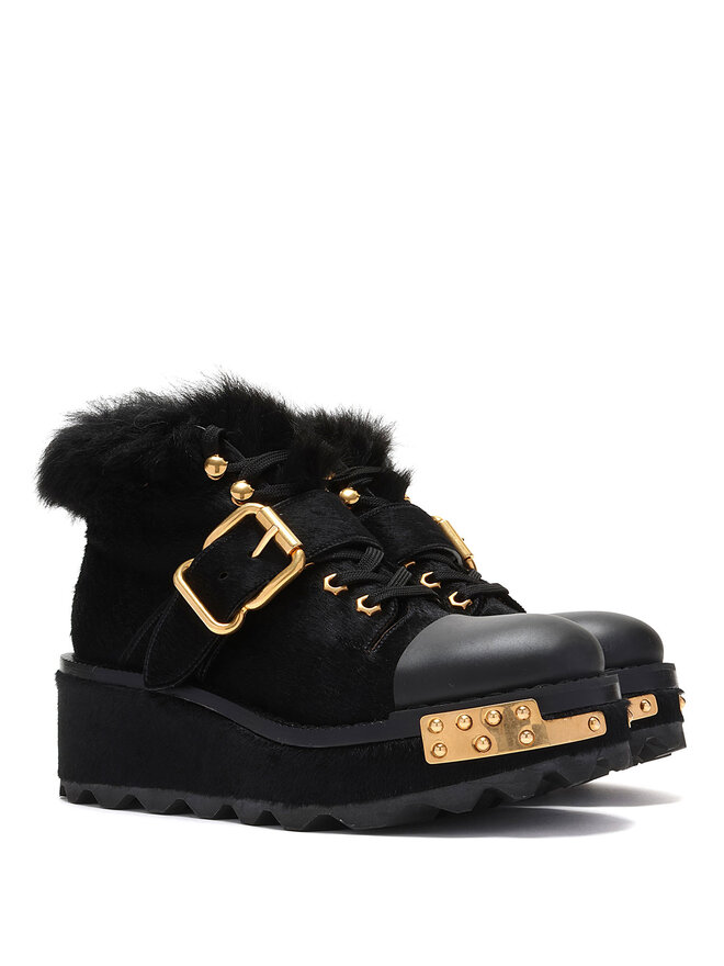 PRADA Faux Fur Platform Mid-Calf Boots