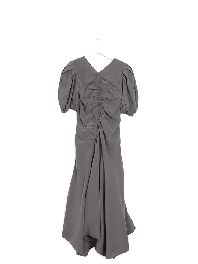 ULLA JOHNSON Ruched V-Neck Maxi Dress