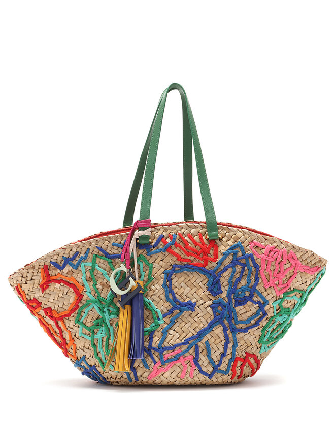 CAROLINA HERRERA Multicolour Floral Embroidered Straw Tote